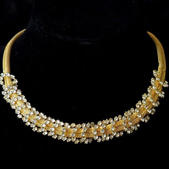 hobe-jewelry-rare-vintage-hobe-gold-mesh-rhinestone-choker-poshmark